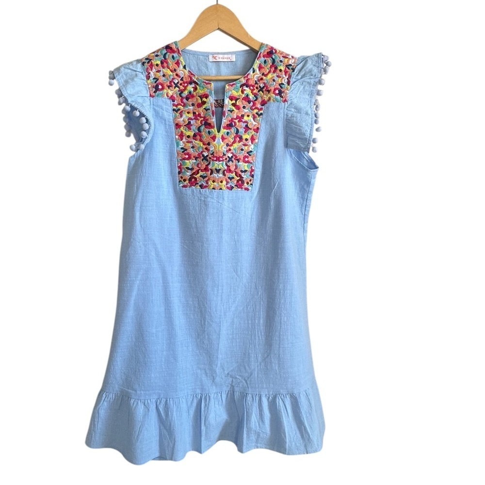 Colorful women’s Dress with Ruffle Sleeves - Picture 1 of 3